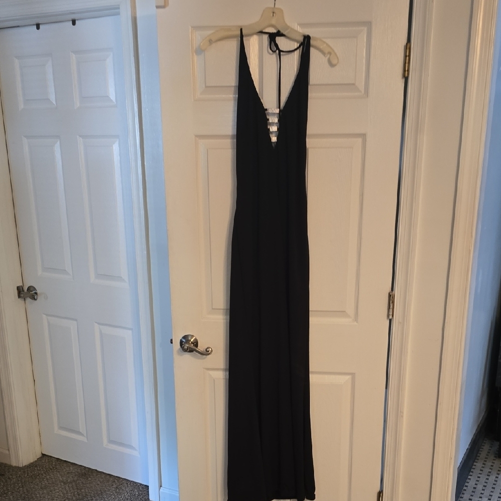 Night Way Collections Black Sleeveless Halter Gown